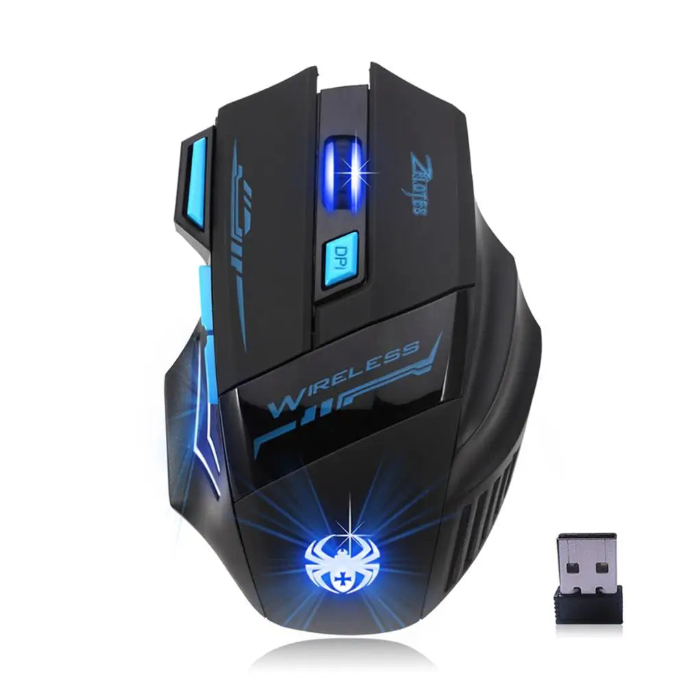 ZELOTES F14 LED Optical Computer Mouse Wireless 2.4G 2400 DPI 7 Buttons Wireless Gaming Mouse Colorful Breathing Lights Mouse