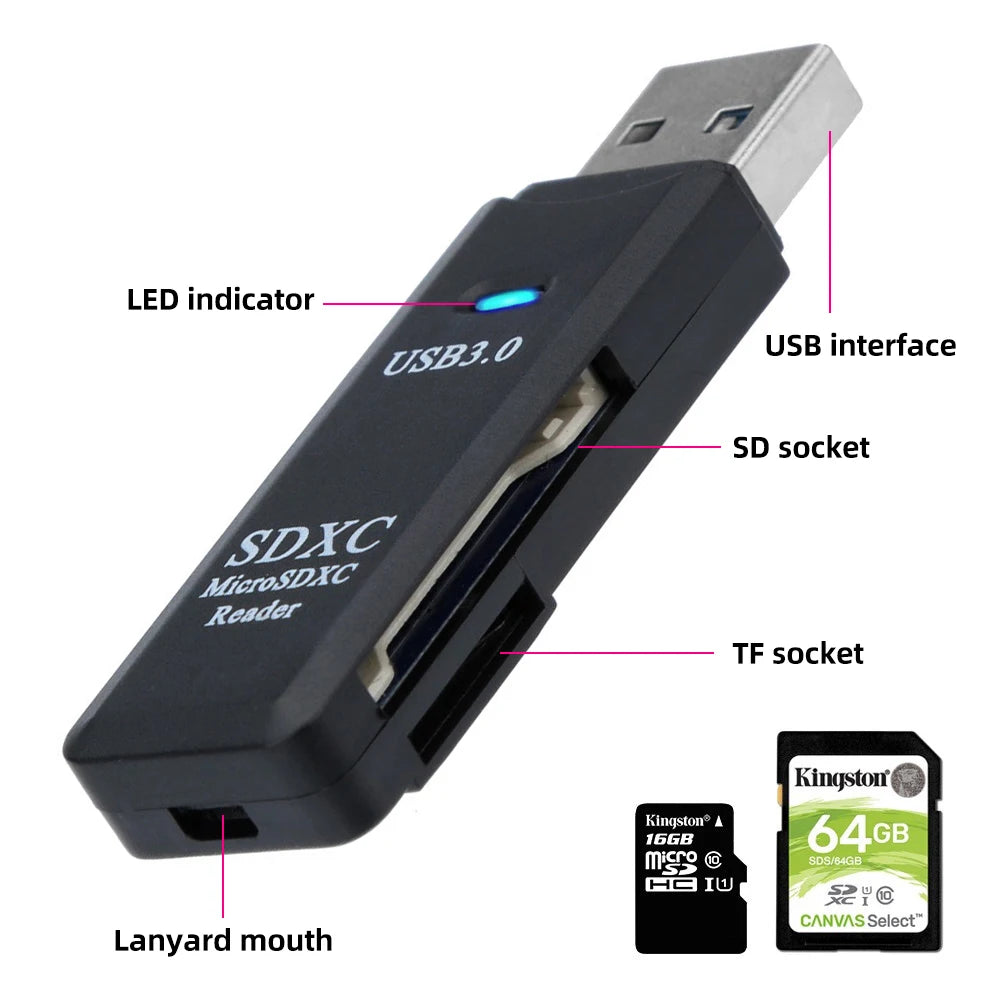 2 IN 1 Card Reader USB 3.0 Micro SD TF Card Memory Reader