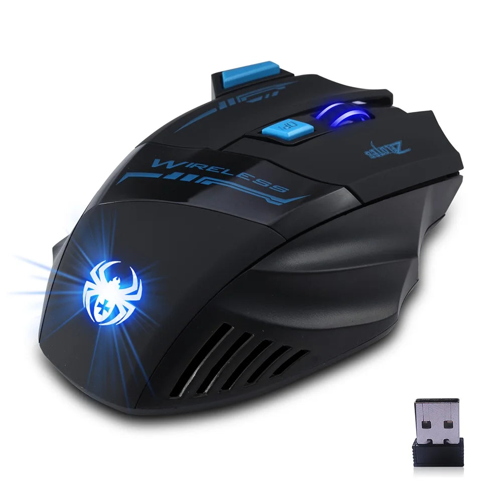 ZELOTES F14 LED Optical Computer Mouse Wireless 2.4G 2400 DPI 7 Buttons Wireless Gaming Mouse Colorful Breathing Lights Mouse