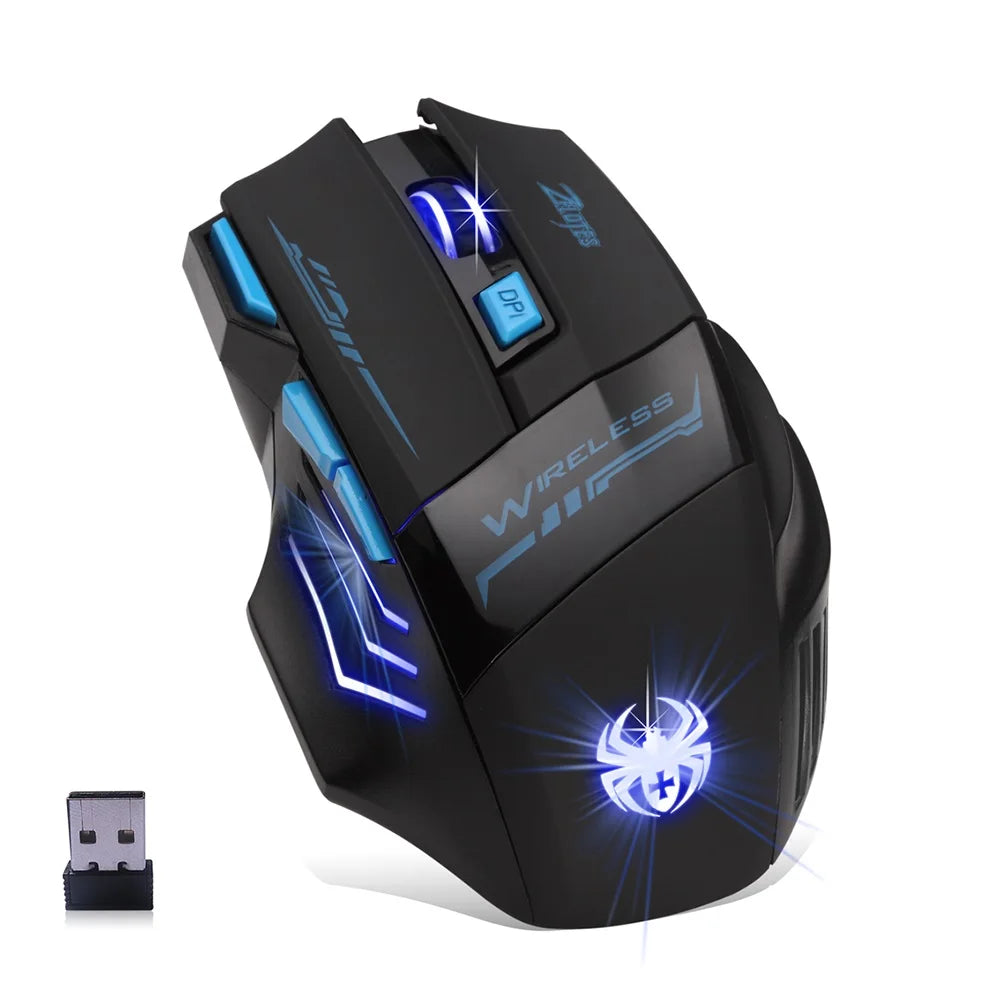 ZELOTES F14 LED Optical Computer Mouse Wireless 2.4G 2400 DPI 7 Buttons Wireless Gaming Mouse Colorful Breathing Lights Mouse