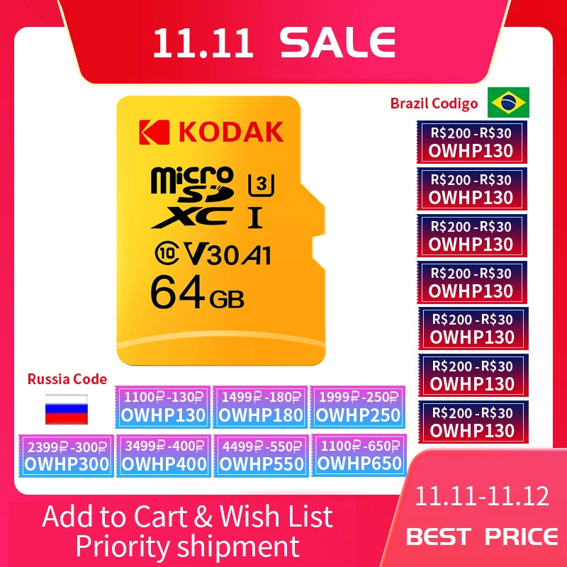 Kodak High Speed 16GB 32GB 64GB 128GB TF / Micro SD Card