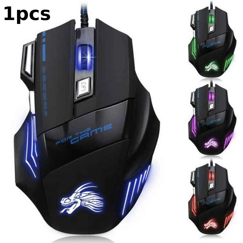 USB Wired Gaming Mouse 7 Button Backlit Ergonomic Mice 5500 DPI Backlight Adjustable Optical Mice for PC Gamer Computer Desktop
