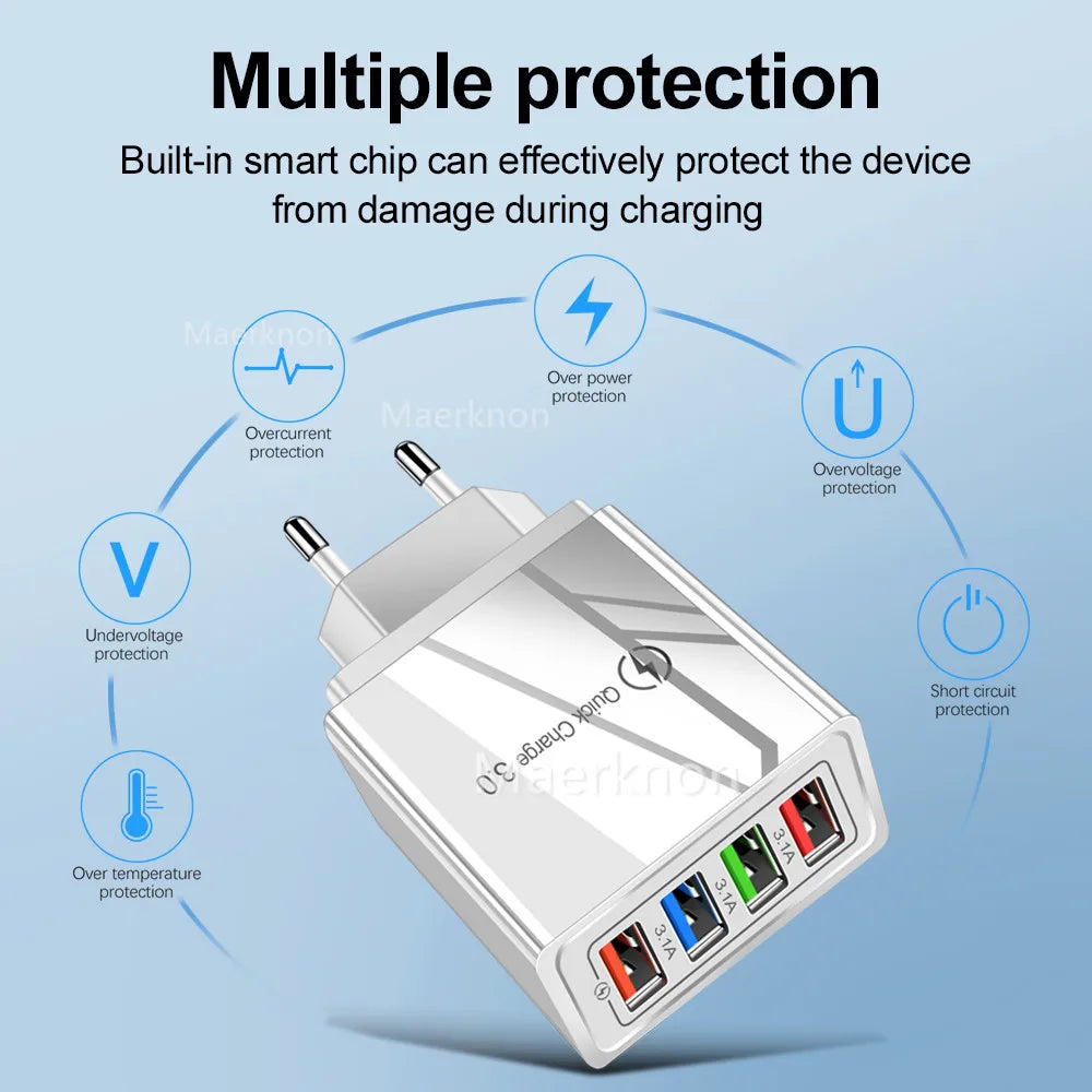 USB Charger Quick Charge 3.0 4 Ports Phone Adapter