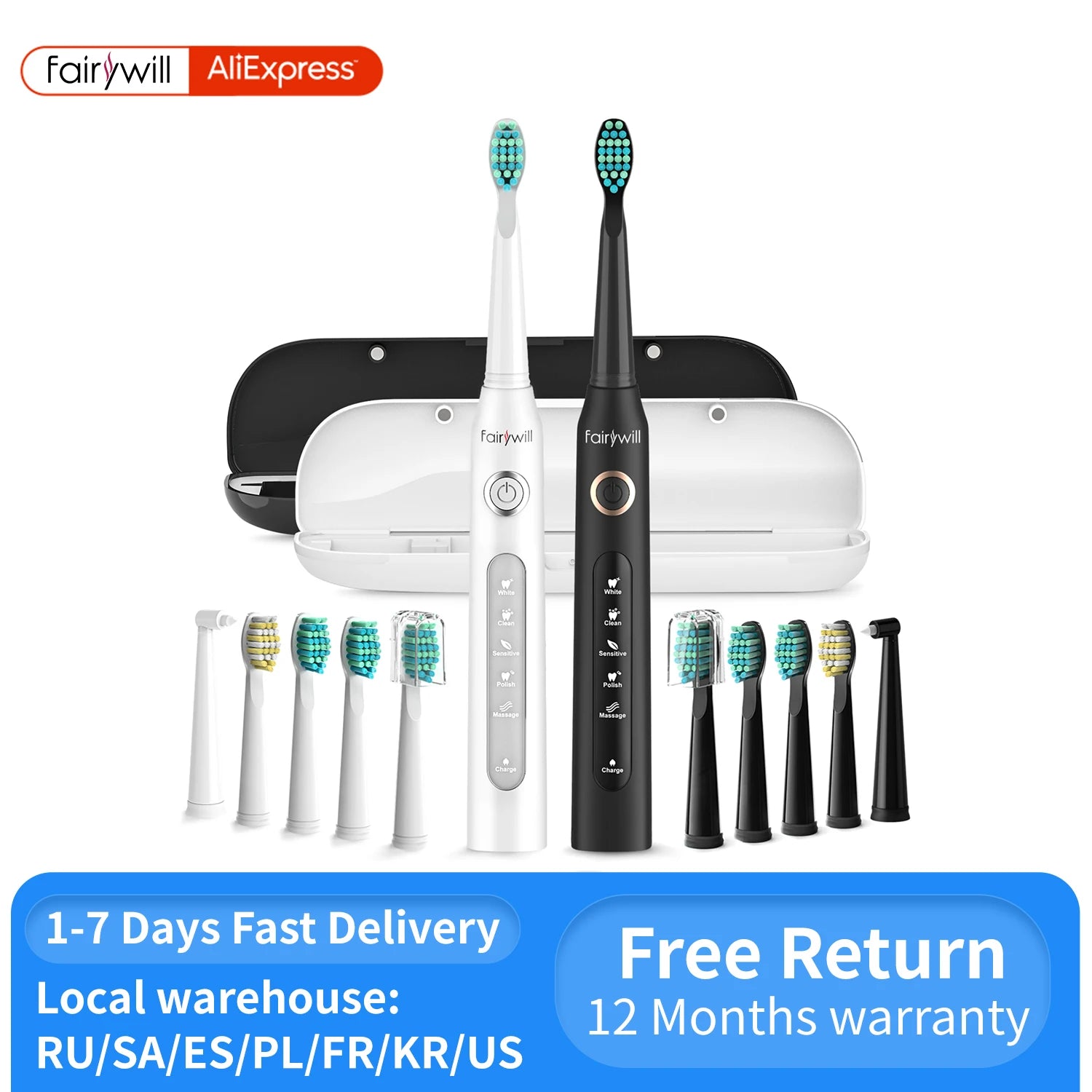 Fairywill Sonic Electric Toothbrush FW-D7 Set USB Charge Toothbrushes