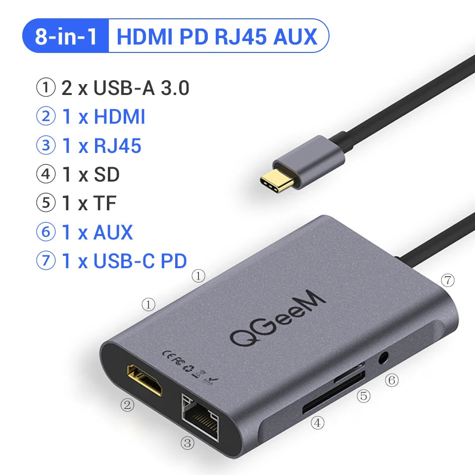 QGeeM 8 in 1 USB C Hub