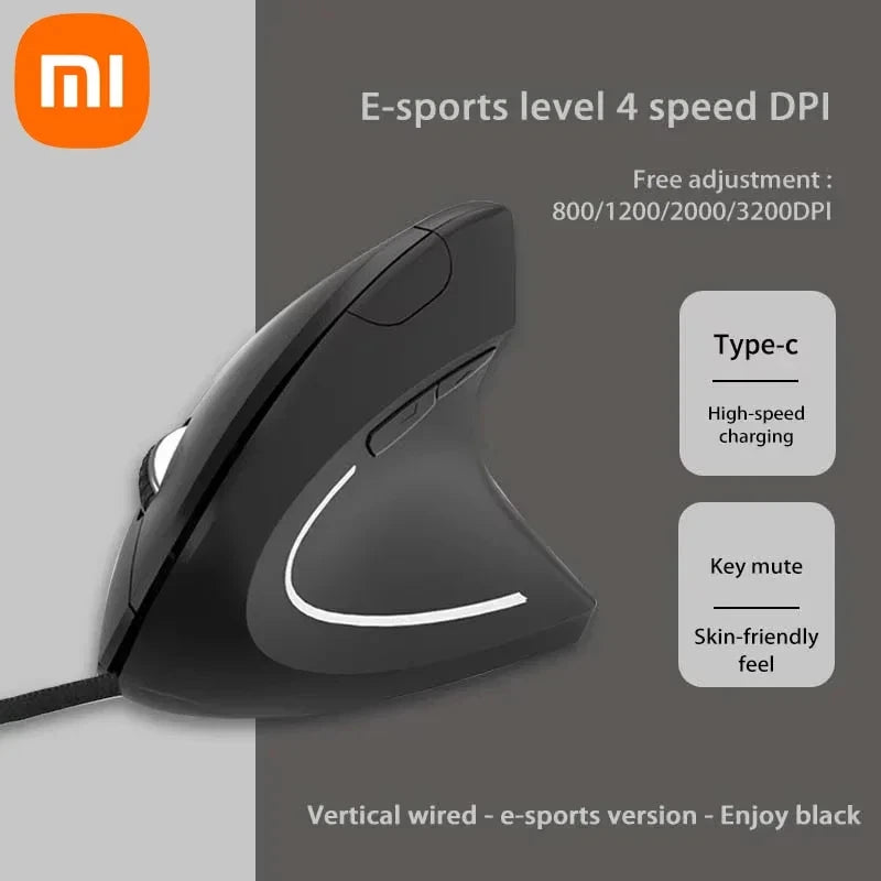 Xiaomi Wireless Bluetooth Vertical Mouse Personalised Side Grip Ergonomic Rechargeable 2.4G Mute Gaming Mouse For PC Computer