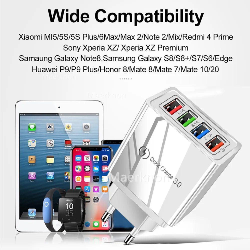 USB Charger Quick Charge 3.0 4 Ports Phone Adapter