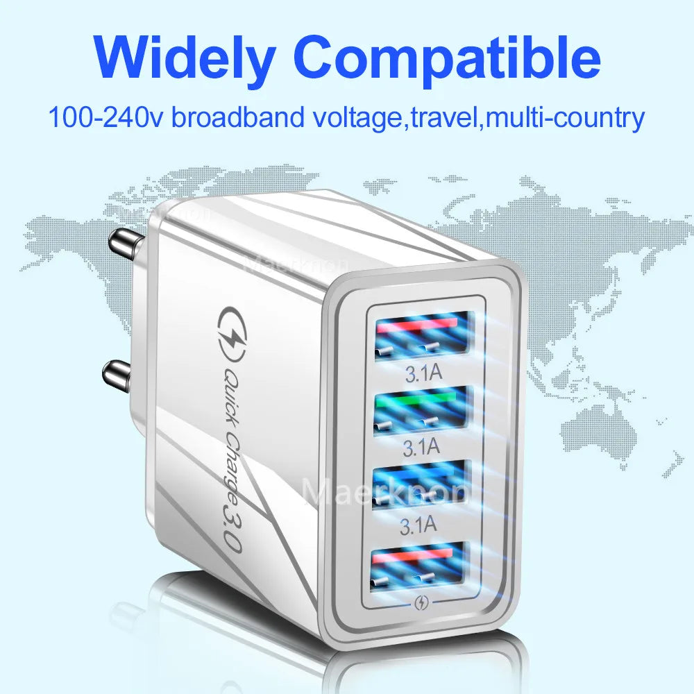 USB Charger Quick Charge 3.0 4 Ports Phone Adapter