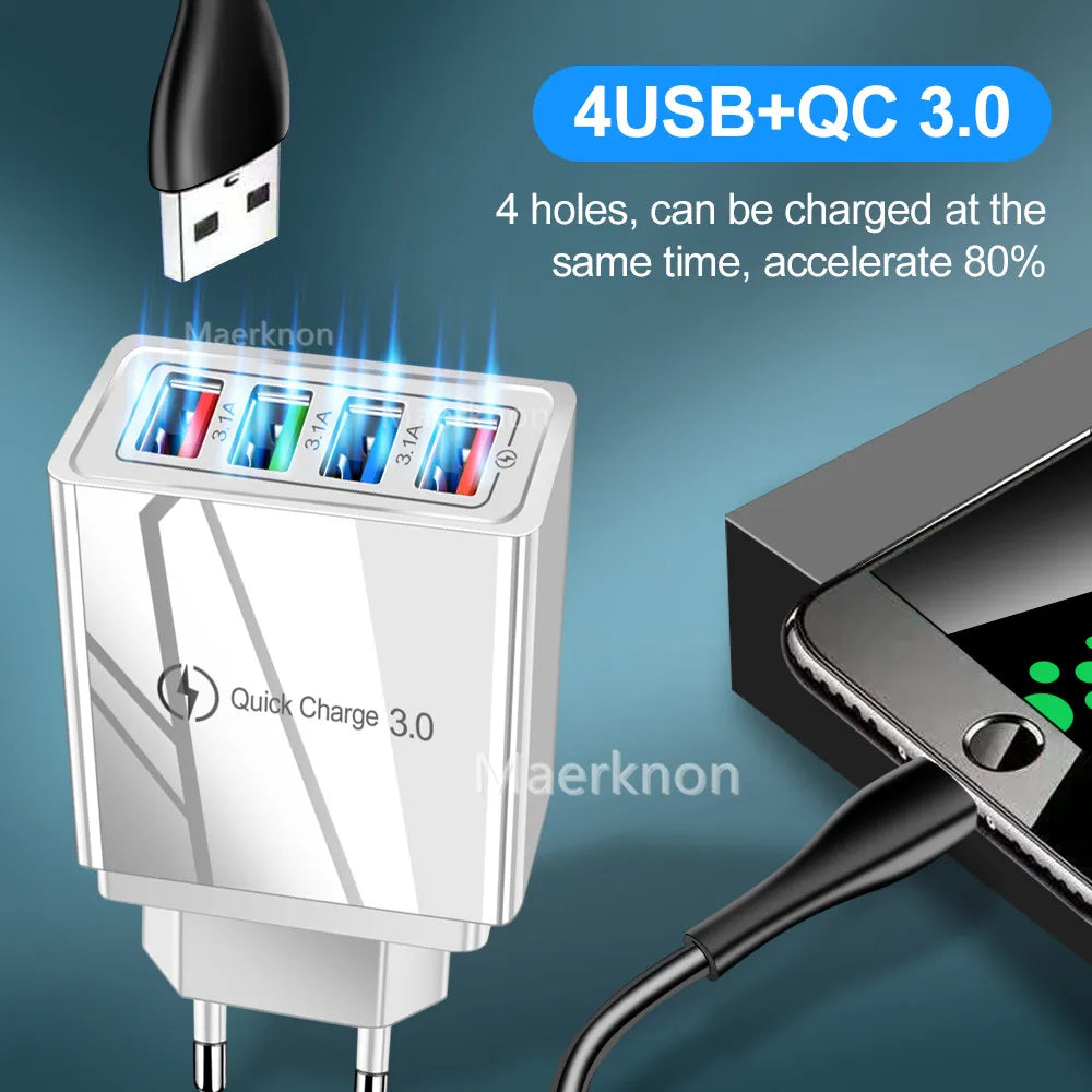 USB Charger Quick Charge 3.0 4 Ports Phone Adapter