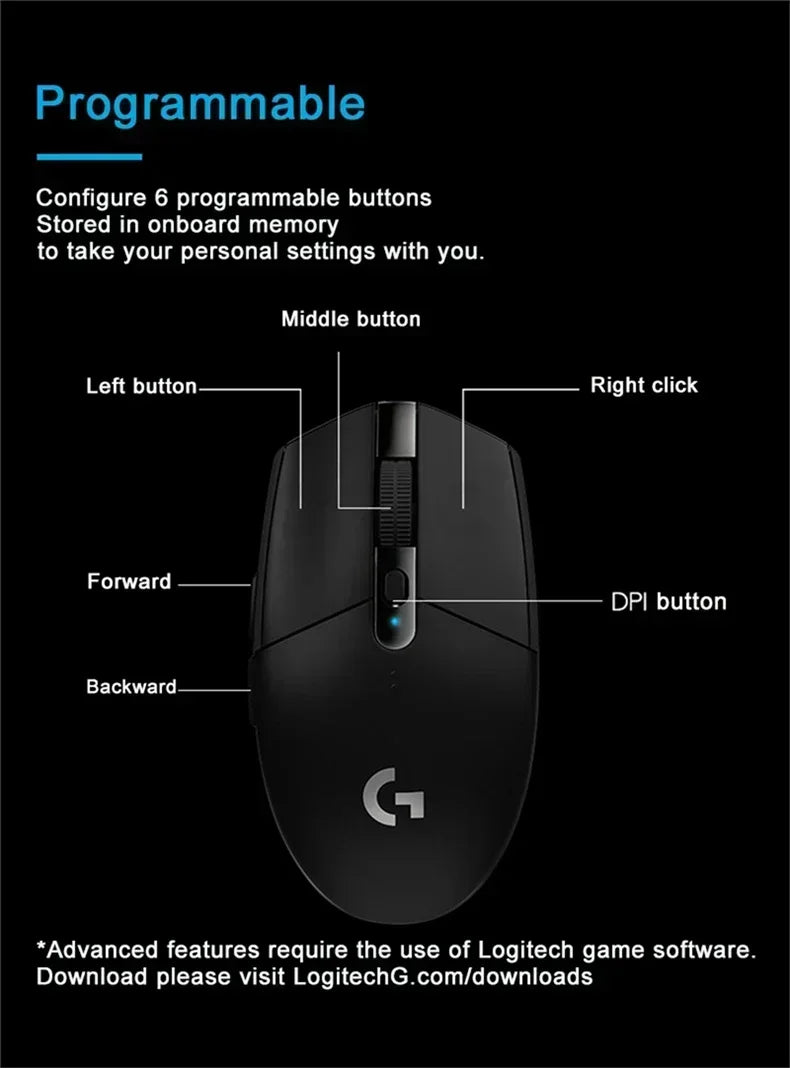 Logitech (G) G102/G304 Lightspeed Wireless Gaming Mouse 12000DPI Ergonomic RGB Wireless Mouse Wired Mouse Laptop Accessories