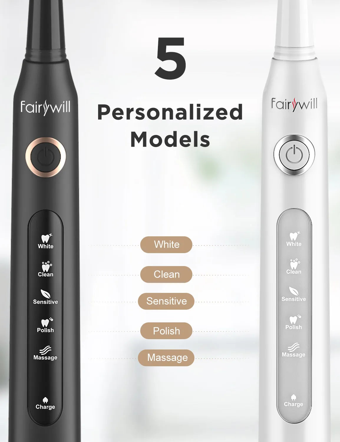 Fairywill Sonic Electric Toothbrush FW-D7 Set USB Charge Toothbrushes