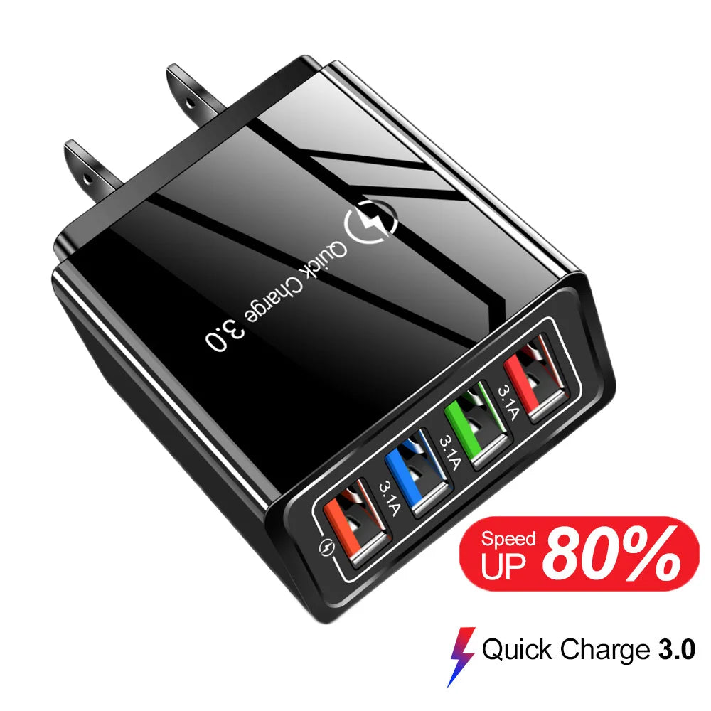 USB Charger Quick Charge 3.0 4 Ports Phone Adapter