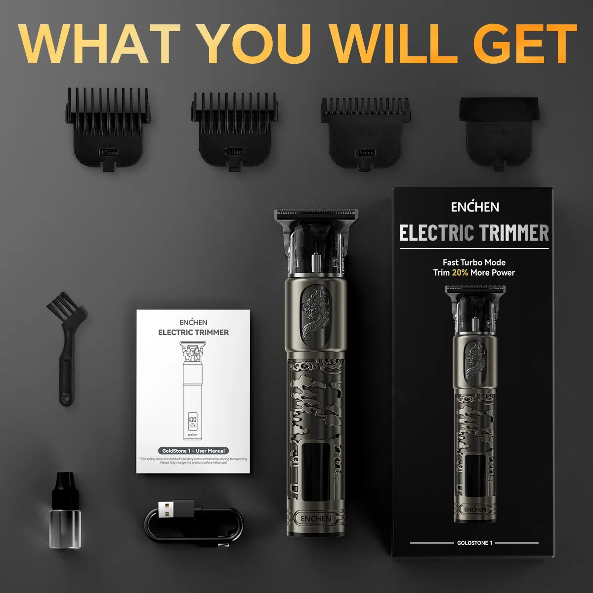 ENCHEN GoldStone 1 Hair Clipper Professional Electric Hair Trimmer for Men Lightweight Quiet Running Adjustable Taper Control