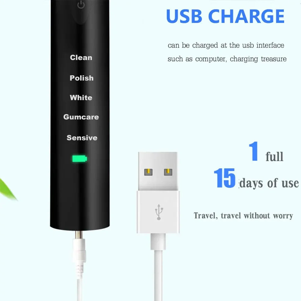 Powerful Ultrasonic Electric Toothbrush USB Charge Rechargeable Tooth Brush